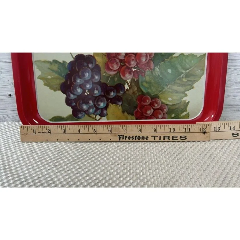 Vintage Metal Serving Tray Red and Purple Grapes Green leaves